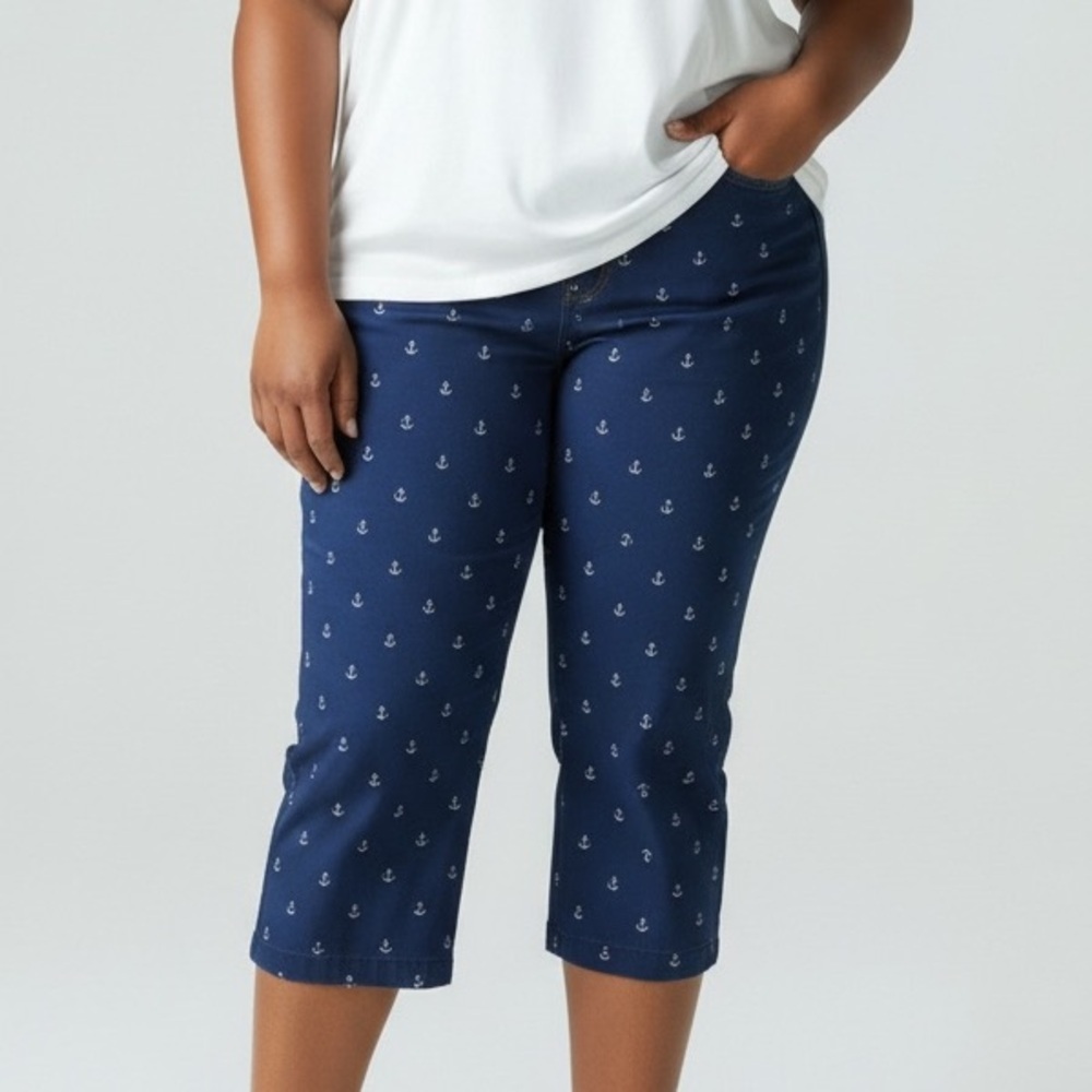 Talbots Anchor Print Navy Chino Capri’s | Size 14